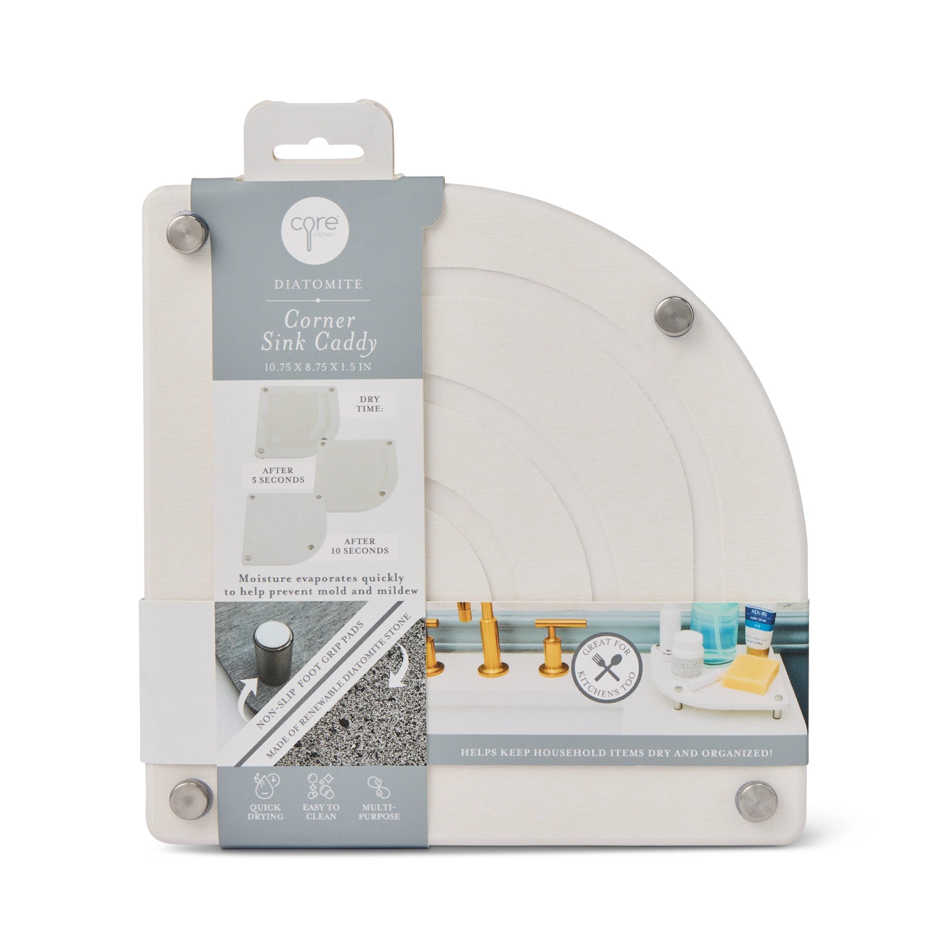Core Home Diatomite Quick Dry Corner Sink Caddy – Natural Stone Organizer