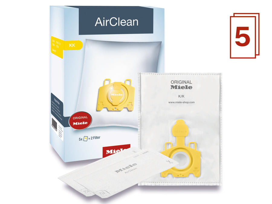 AirClean Miele vacuum cleaner filter packaging with filters displayed in front