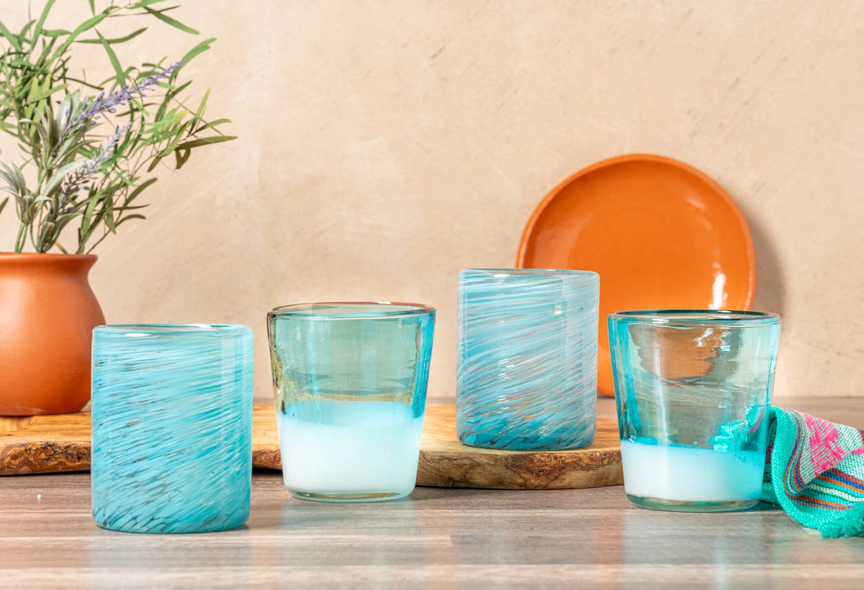 Verve Culture Mexican Handblown Glasses – Aqua – Set of 4